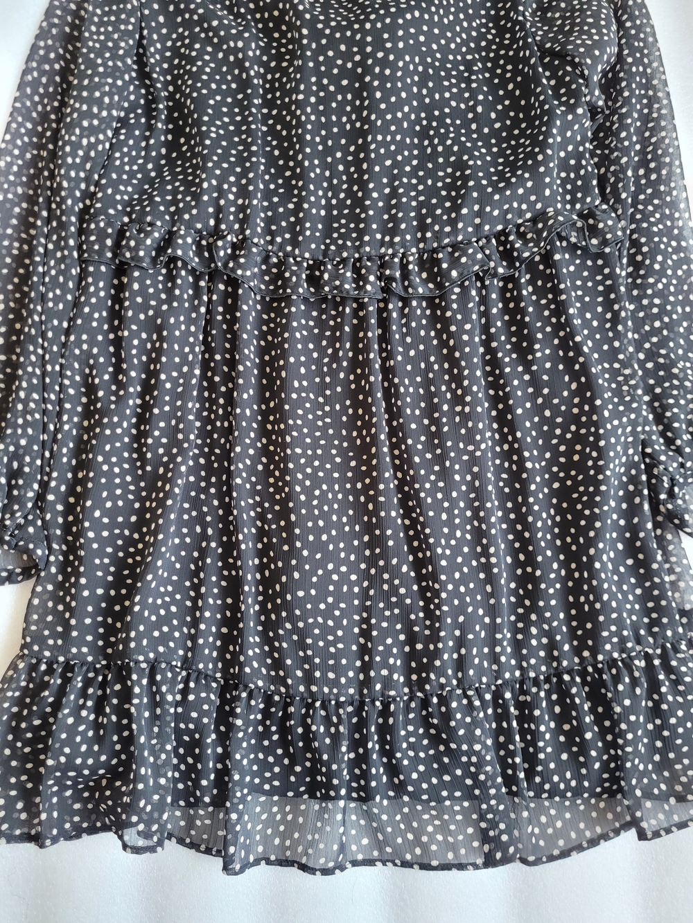 Zara Sheer Polka Dot Minidress With Ruffle Trim Black Cream Large - Picture 9 of 13